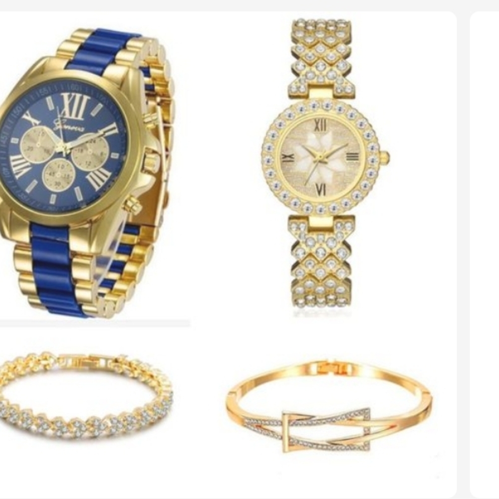 Luxurious Gold and Blue Women's Watch Set